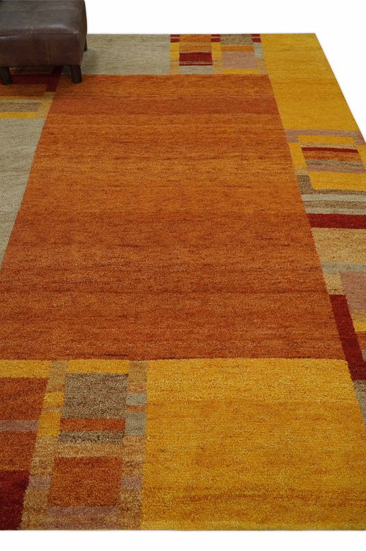 Hand Knotted Rust, Beige and Yellow Gabbeh Traditional Antique Southwestern rug, 6X8