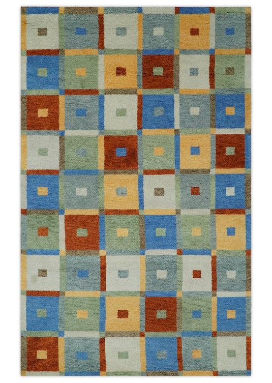 Hand Knotted Multicolored square blocks Gabbeh Traditional Antique Southwestern rug, 5X8