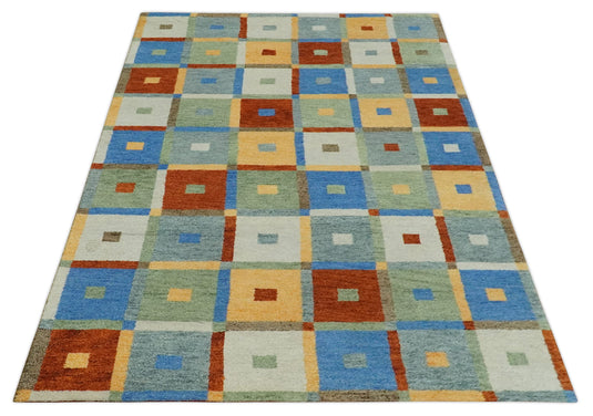 Hand Knotted Multicolored square blocks Gabbeh Traditional Antique Southwestern rug, 5X8