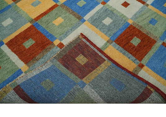 Hand Knotted Multicolored square blocks Gabbeh Traditional Antique Southwestern rug, 5X8