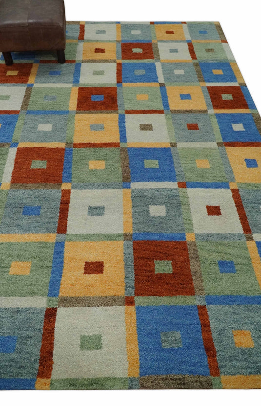 Hand Knotted Multicolored square blocks Gabbeh Traditional Antique Southwestern rug, 5X8