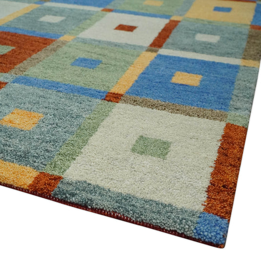 Hand Knotted Multicolored square blocks Gabbeh Traditional Antique Southwestern rug, 5X8