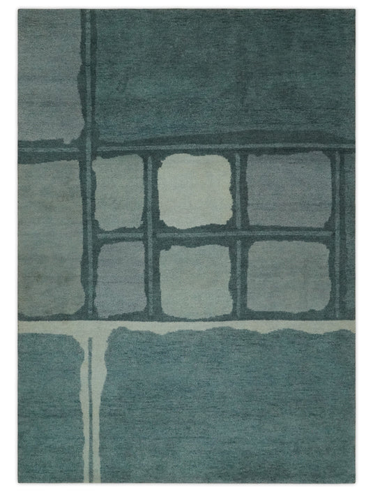 Hand Knotted modern teal, Ivory and grey Lori Gabbeh Traditional Antique Southwestern rug, 6X8