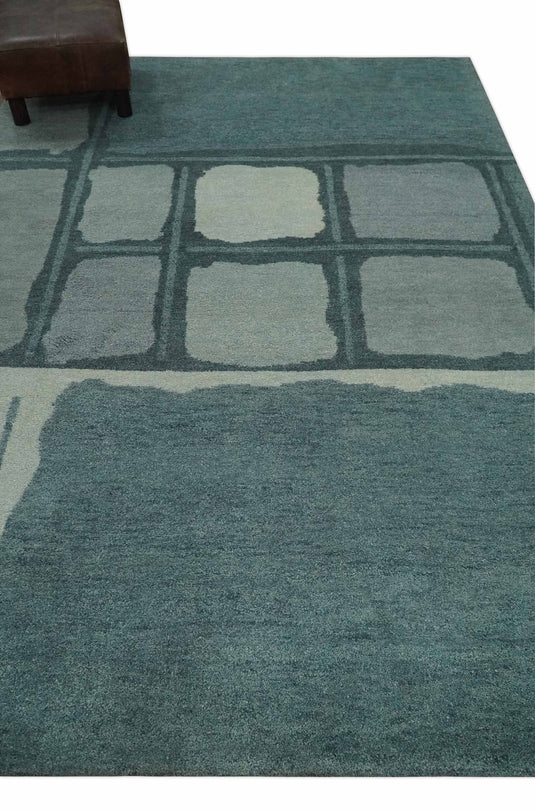 Hand Knotted modern teal, Ivory and grey Lori Gabbeh Traditional Antique Southwestern rug, 6X8