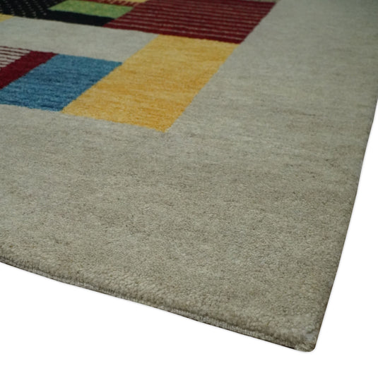 Hand Knotted Ivory with multicolored stripes Gabbeh Traditional Antique Southwestern rug, 6X8