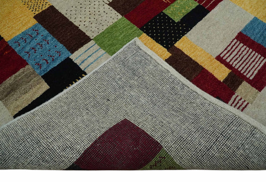 Hand Knotted Ivory with multicolored stripes Gabbeh Traditional Antique Southwestern rug, 6X8