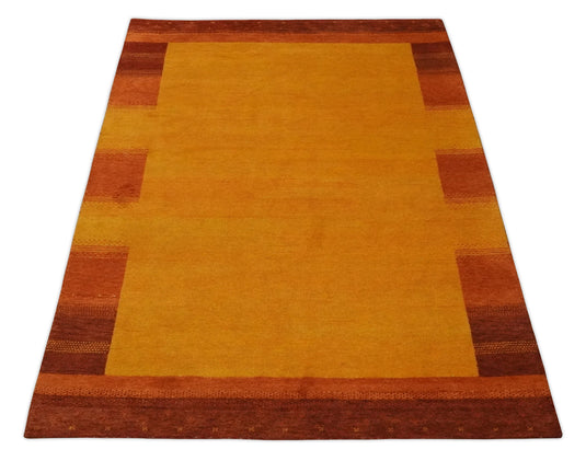 Hand Knotted Gold and Rust Gabbeh Traditional Antique Southwestern rug, 5X8