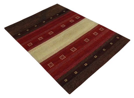 Hand Knotted modern Beige, Maroon and  Brown Lori Gabbeh Traditional Antique Southwestern rug, 6X8 |