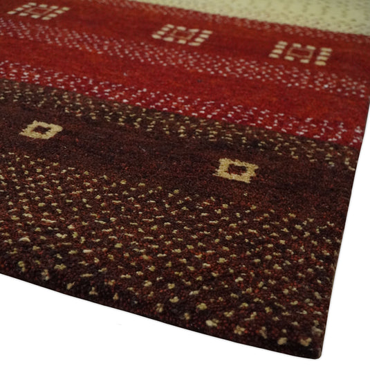 Hand Knotted modern Beige, Maroon and  Brown Lori Gabbeh Traditional Antique Southwestern rug, 6X8 |