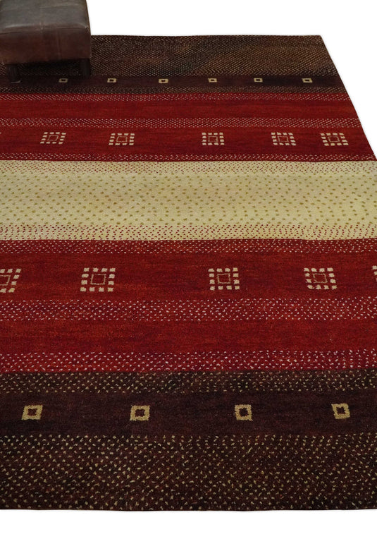 Hand Knotted modern Beige, Maroon and  Brown Lori Gabbeh Traditional Antique Southwestern rug, 6X8 |