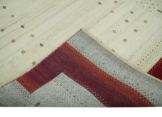 Hand Knotted Ivory with rust stripes border Gabbeh Traditional Antique Southwestern rug, 6X8