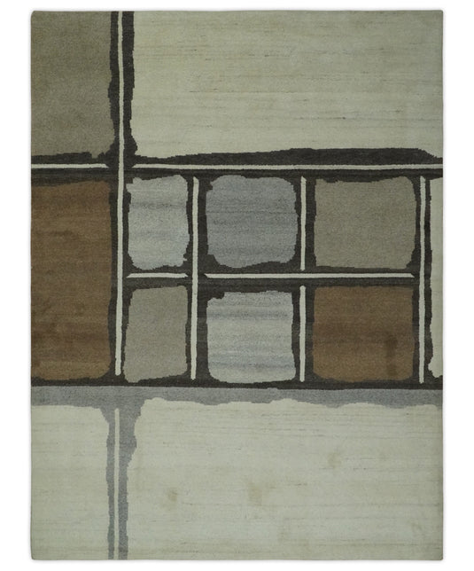 Hand Knotted modern Ivory, Brown and Charcoal Lori Gabbeh Traditional Antique Southwestern rug, 6X8