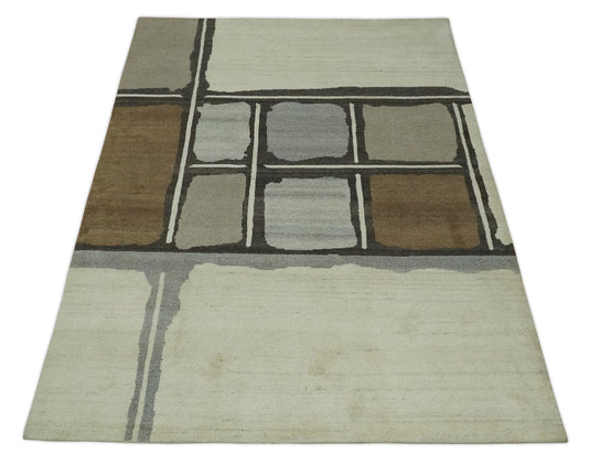 Hand Knotted modern Ivory, Brown and Charcoal Lori Gabbeh Traditional Antique Southwestern rug, 6X8