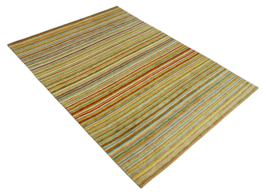 Hand Knotted modern Multicolored stripes Lori Gabbeh Traditional Antique Southwestern rug, 6X8