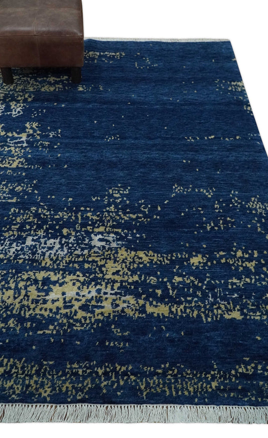 Hand Knotted Blue, beige and Ivory Abstract design Lori Gabbeh Traditional Antique Southwestern rug, 4x6
