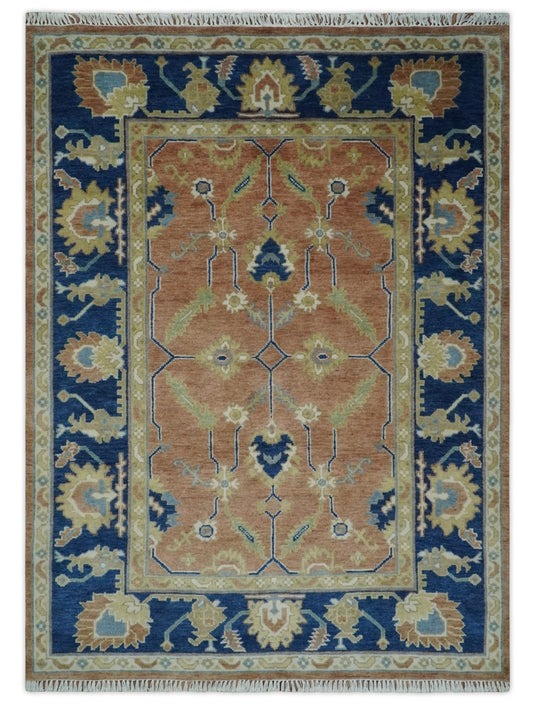 Hand Knotted Rust, Blue and Beige Heriz Serapi Area rug, 6X8