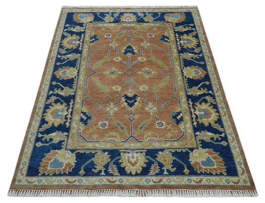 Hand Knotted Rust, Blue and Beige Heriz Serapi Area rug, 6X8