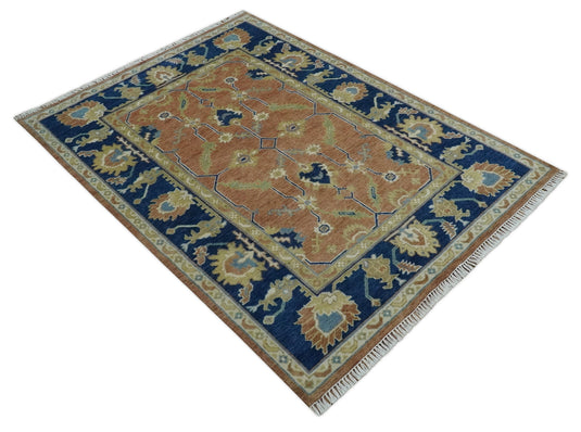 Hand Knotted Rust, Blue and Beige Heriz Serapi Area rug, 6X8