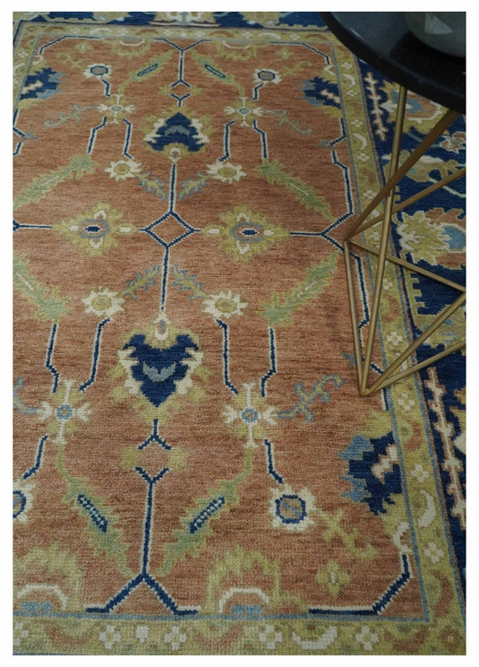 Hand Knotted Rust, Blue and Beige Heriz Serapi Area rug, 6X8