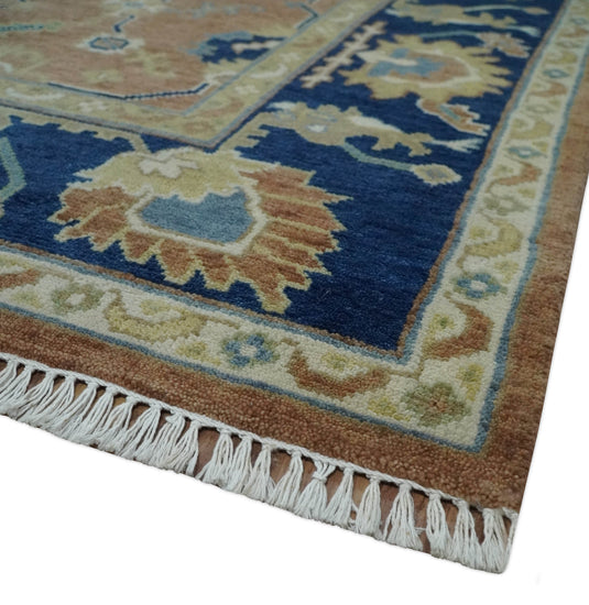 Hand Knotted Rust, Blue and Beige Heriz Serapi Area rug, 6X8