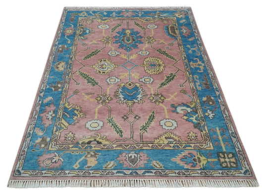 Hand Knotted Pink and Beige Heriz Serapi Area rug, 6X8