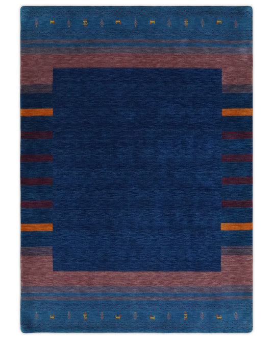 Hand Woven Blue and Peach Wool southwestern Lori Gabbeh area rug, 6x8