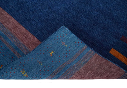Hand Woven Blue and Peach Wool southwestern Lori Gabbeh area rug, 6x8  |KNT22