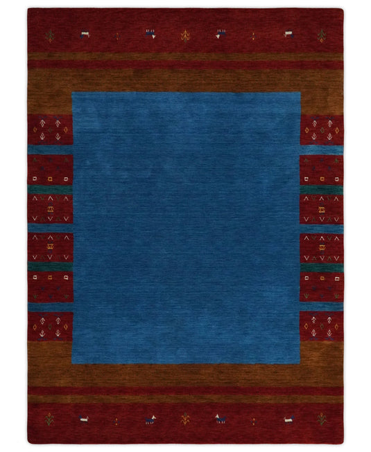 Hand Woven Blue Brown and Rust Wool southwestern Lori area rug, 6x8