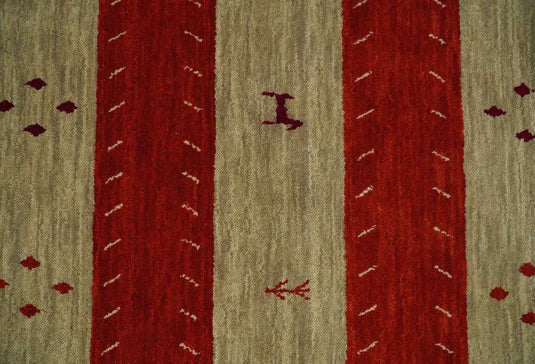 Hand Woven Red, Maroon and Beige striped Wool southwestern Lori area rug, 6x8