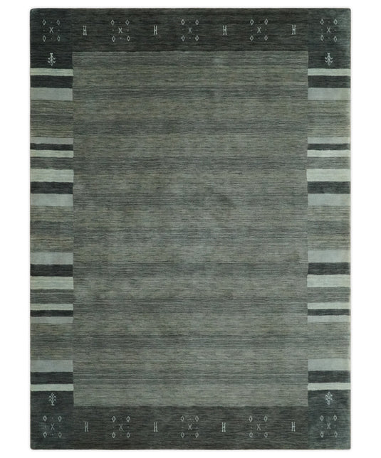 Hand Woven Grey, Charcoal and Ivory Striped Wool southwestern Lori area rug, 6x8