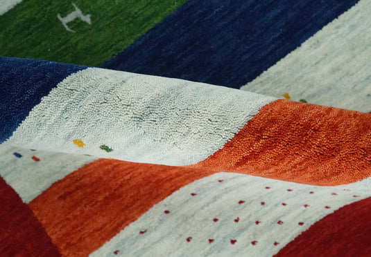 Hand Woven Vibrant Multicolored Striped Wool southwestern Lori area rug, 6x8  |KNT33