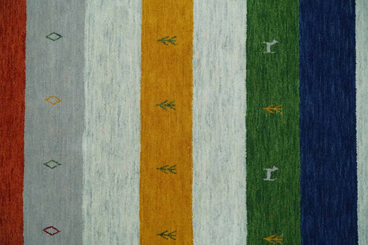 Hand Woven Vibrant Multicolored Striped Wool southwestern Lori area rug, 6x8  |KNT33