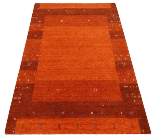 Hand Woven Red and Rust Wool southwestern Lori area rug, 5x8  |KNT34