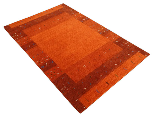 Hand Woven Red and Rust Wool southwestern Lori area rug, 5x8  |KNT34