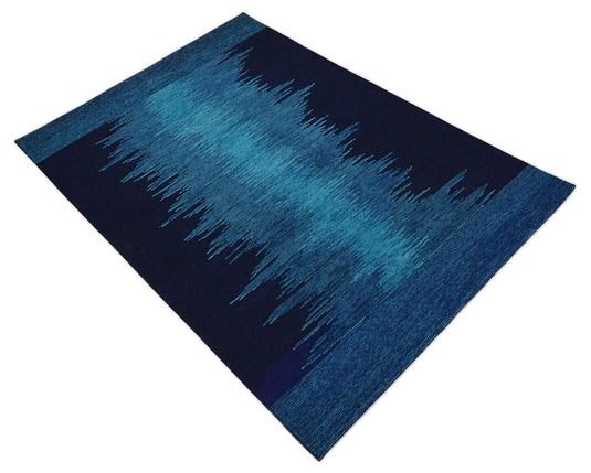 Hand Woven Ombre Blue Abstract Wool Southwestern Lori Gabbeh Rug, 5x7 | KNT37