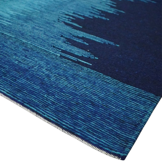 Hand Woven Ombre Blue Abstract Wool Southwestern Lori Gabbeh Rug, 5x7 | KNT37