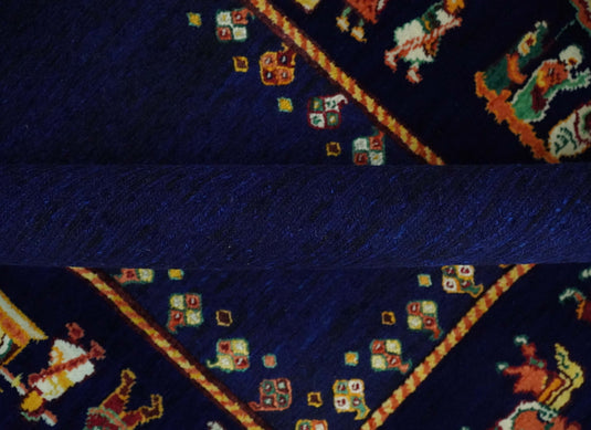 Hand Woven Navy Blue Indian wedding design Antique Wool area rug, 5x7 |KNT40