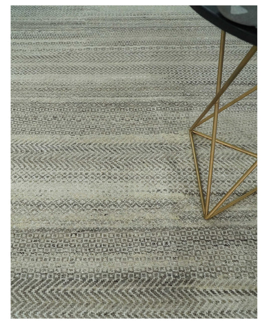 8x10 Hand Knotted Beige, Ivory and Charcoal Trellis Scandinavian Rug Made with Fine Wool |CP947810