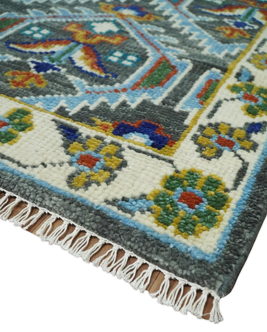 Antique Wool Charcoal, Blue and Ivory Hand Knotted 6x9, 8x10, 9x12 and 10x14 Vintage Persian Rug, Bedroom, Living Room Rug - CP948