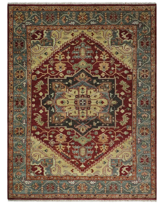 8x11 and 9x12 Traditional Colorful Hand Knotted Wool Rug Red, Gold and Grey Antique Wool Rug, Living Room, Bedroom Rug | CP952