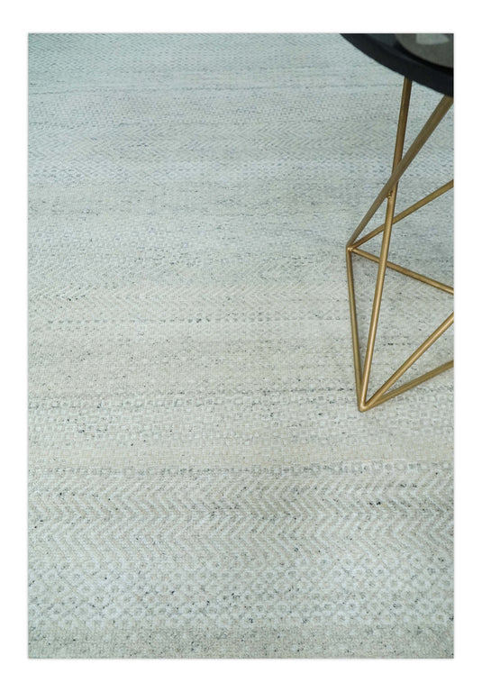 8x10 Hand Knotted Silver, Ivory and Grey Trellis Scandinavian Rug Made with Fine Wool |CP955810