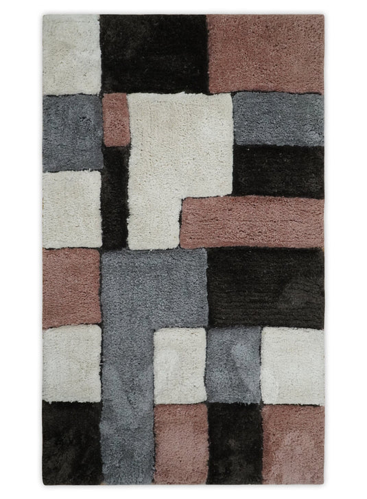 Hand Woven Soft geometric Multicolored Plush  3x5, 4x6 and 5x7  Shaggy Area Rug | SHAG7