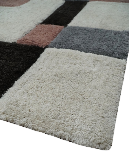Hand Woven Soft geometric Multicolored Plush  3x5, 4x6 and 5x7  Shaggy Area Rug | SHAG7