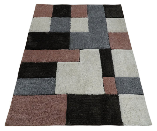 Hand Woven Soft geometric Multicolored Plush  3x5, 4x6 and 5x7  Shaggy Area Rug | SHAG7