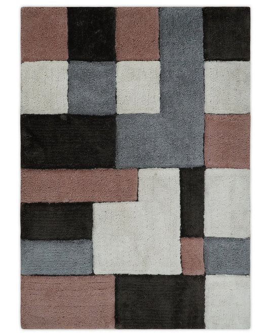 Hand Woven Soft geometric Multicolored Plush  3x5, 4x6 and 5x7  Shaggy Area Rug | SHAG7