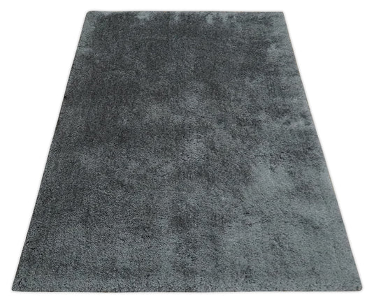 Hand Woven Soft Solid Plush  3x5, 4x6 and 5x7 Dark grey Shaggy Area Rug | SHAG8