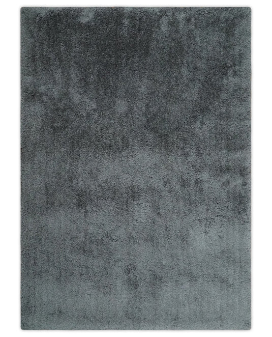 Hand Woven Soft Solid Plush  3x5, 4x6 and 5x7 Dark grey Shaggy Area Rug | SHAG8