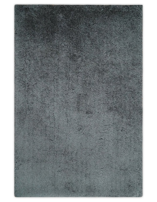 Hand Woven Soft Solid Plush  3x5, 4x6 and 5x7 Dark grey Shaggy Area Rug | SHAG8