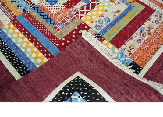 Handknotted Soumak Multicolored Artistic Modern Wool area rug, 5x7 |KNT52