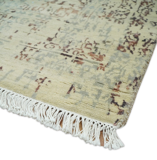 Hand Knotted Beige and rustTraditional design Antique wool and Silk area rug, 6x9 | AGR269